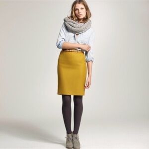 J. Crew The Pencil Skirt Wool Blend Mustard Yellow Size 4 Preppy Minimalist